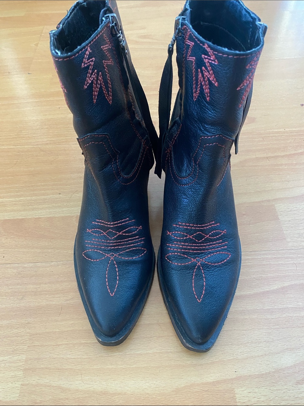 Sam Edelman Women’s Black Western Ankle Boots with Red Stitching 7